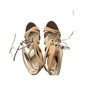 Sam Edelman Yardley Suede Lace-Up Sandals Block Heel Gladiator Tan Size 6.5